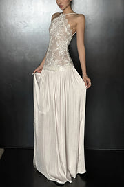 Lace Splice Cami Backless Swing Maxi Dress