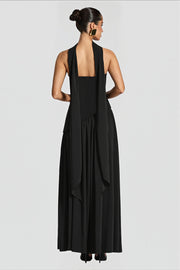 Strapless Scarf Detail Slit Maxi Dress