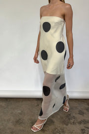 Elegant Polka Dot Strapless Sheer Slim Maxi Dress