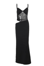 Sheer Panel Plunging Cami Maxi Dress