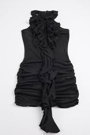 Hollow Ruffle Halter Bodycon Mini Dress