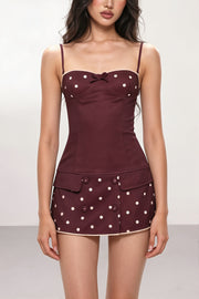 Polka Dot Bow Backless Mini Dress