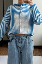 Stripe Roll Neck Button Casual Cardigan