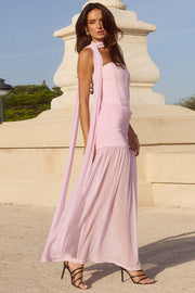 Bow Accent Strapless Sheer Panel Maxi Dress
