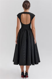 Boat Neck Open Back Flare Maxi Dress