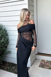 Sheer Mesh Long Sleeve Maxi Dress