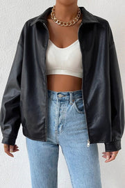 Vintage Faux-Leather Zip Moto Jacket
