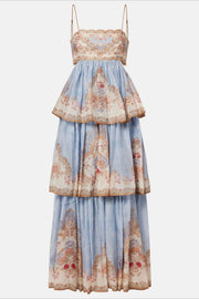 Embroidered Tiered Backless Maxi Dress