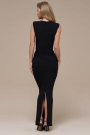 Metal Accent Waist Cutout Sleeveless Maxi Dress
