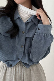 Corduroy Drawstring-Hem Shirt Jacket