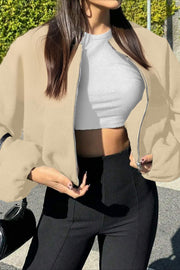 Soft Round-Neck Zip Bomber Jacket