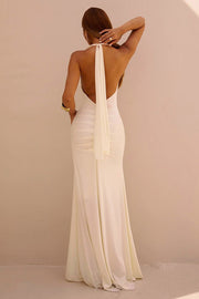 Draped Halter Fishtail Maxi Dress