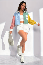 Color-Block Corduroy Cropped Jacket