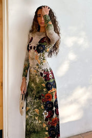 Floral Mesh Long Sleeve Maxi Dress