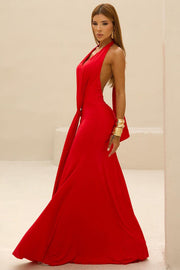 Draped Halter Fishtail Maxi Dress
