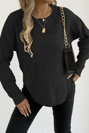 Textured Crew Neck Longline Sweater