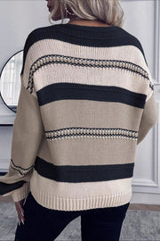 Wide Stripe V Neck Relaxed Sweater