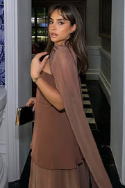Scarf Neck Strapless Sheer Panel Maxi Dress