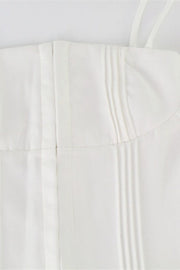 Casual White Tie Pleated Mini Dress