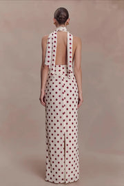 Polka Dot Deep V Tie Bodycon Maxi Dress