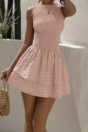 Gingham Ruffle Pleated Mini Dress
