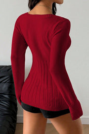 Cable Knit Square Neck Button Detail Sweater