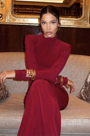 Mock Neck Ruched Long Sleeve Maxi Dress