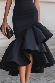 Asymmetric Ruffle Hem Short Sleeve Midi Dress