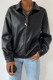 Vintage Faux-Leather Zip Moto Jacket