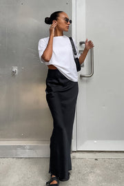 Satin Fishtail Black Maxi Skirt