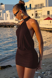 Draped Halter Backless Mini Dress