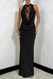Lace Panel Cowl Neck Maxi Dress