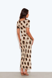 Polka Dot Tie Front Sheer Maxi Dress