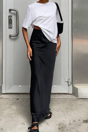 Satin Fishtail Black Maxi Skirt