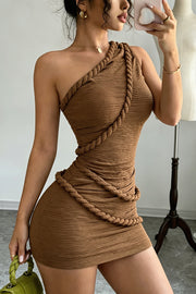Ruched Texture One Shoulder Mini Dress