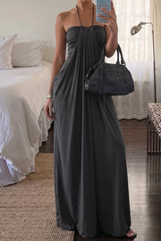 Twist Front Halter Ruched Maxi Dress