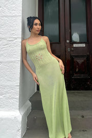 Solid Knit Backless Floral Cutout Maxi Dress