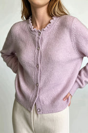 Wavy Trim Ruffle Button Cardigan