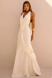 Draped Halter Fishtail Maxi Dress