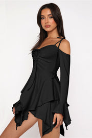 Asym Tie Front Long Sleeve Mini Dress