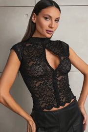 Lace Cutout Button Front Tank Top