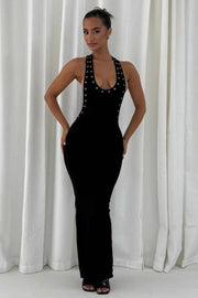 Halter Backless Sleeveless Waist-Defined Fitted Dress