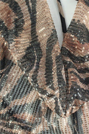 Leopard Sequin Plunging Halter Maxi Dress