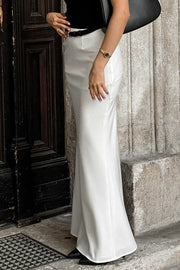 Satin Fishtail White Maxi Skirt