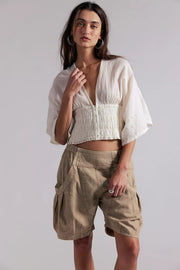 High Waist Utility Wide Leg Loose Fit Shorts