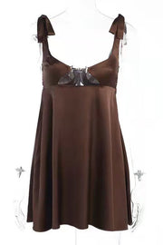 Satin Hollow Tie Tube Slip Mini Dress