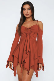 Asym Tie Front Long Sleeve Mini Dress