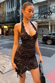 Lace Halter Fitted Dress
