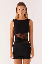 Lace Waist Sheer Panel Mini Dress