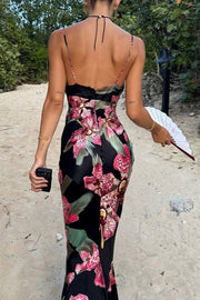 V-Neck Sleeveless Fitted Printed Maxi Maxi Dress